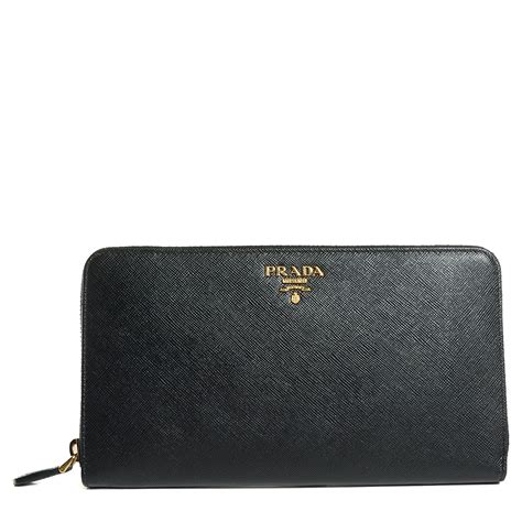 prada zip around saffiano wallet nero|prada wallet.